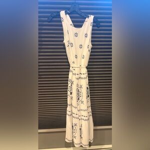 LOFT White and Blue Patterned Midi Dress